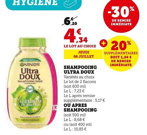 Promo SHAMPOOING ULTRA DOUX Variétés au choix Le lot de 2 flacons soit