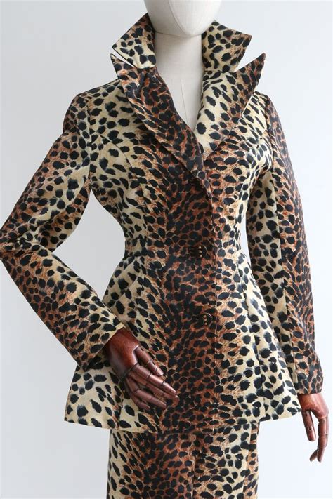 Skirt Suit Lillies Length Sleeve Vintage Dresses Leopard Print