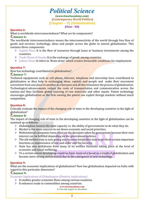 NCERT Solutions For Class 12 Political Science Chapter 9 Globalisation