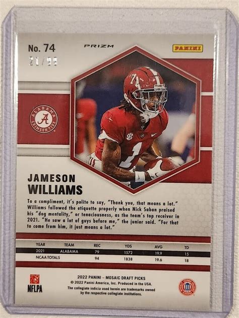 Jameson Williams Panini Mosaic Red Prizm Detroit Lions Rc Rookie