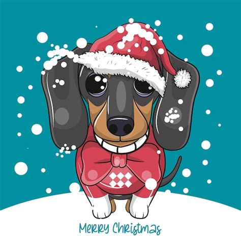 Premium Vector Cute Cartoon Dachshund With Christmas Style