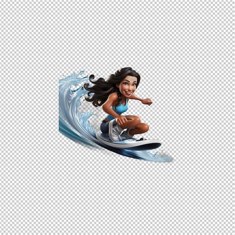 Mulher Latina Surfando D Cartoon Estilo De Fundo Transparente Iso Psd Premium