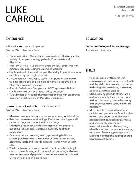 Pharmacy Tech Resume Samples Velvet Jobs