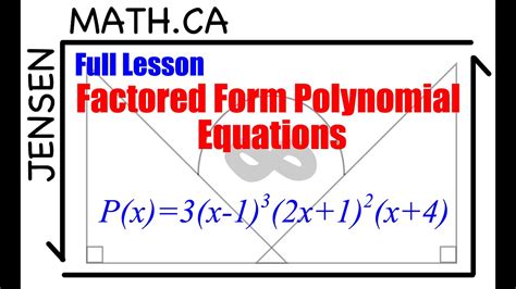 1 3 Factored Form Polynomial Equations Full Lesson Grade 12 Mhf4u Jensenmath Ca Youtube