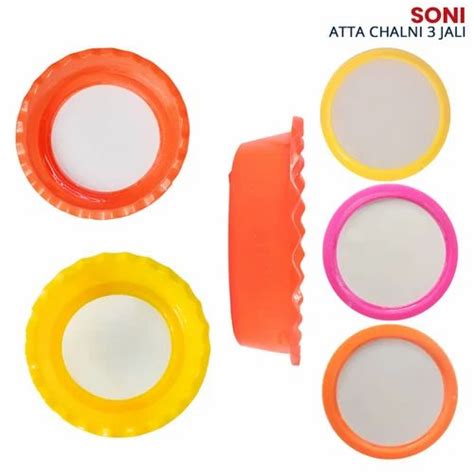 Soni Plastic Atta Chalni 3 Jali With Multicolored Set For Kitchen Size