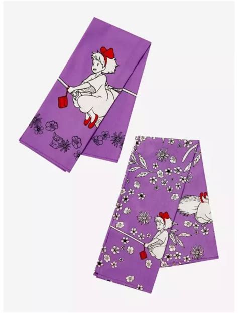 STUDIO GHIBLI KIKIS Delivery Service Anime Floral Purple Tea Towels Set