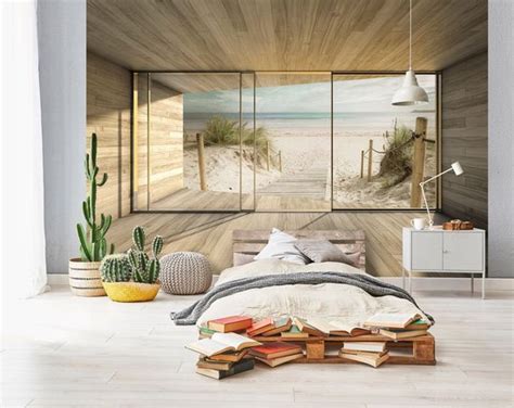 Fotobehang Vlies Behang 3D Raamzicht Op De Duinen Naar Het Strand