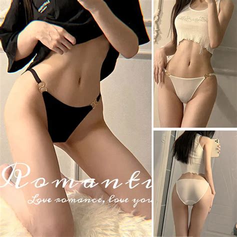 Low Waist Metal Buckle Romantic Sexy Underwear Women Ice Silk Panties