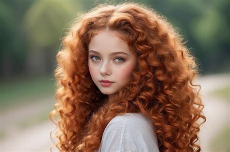 Premium Photo | Girl with long red curly hair