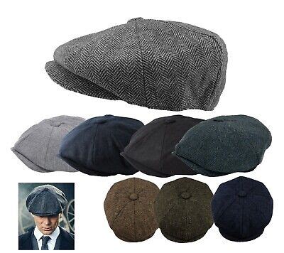 Peaky Blinders Hat Newsboy Flat Cap Herringbone Tweed Wool Baker Boy