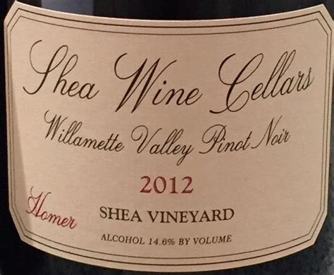 Shea Wine Cellars Pinot Noir Homer Shea Vineyard Usa Oregon