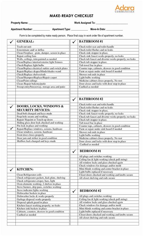 Apartment Preventive Maintenance Checklist Template