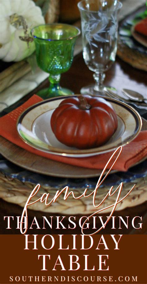 Thanksgiving Table Setting with Navy & Pumpkins - Southern Discourse