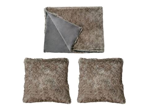 Lot Plaid Coussins Fausse Fourrure Taupe Et Marron Victor