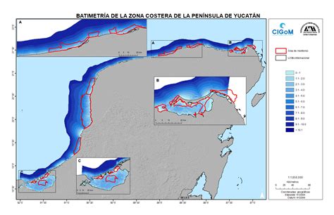 Batimetría de la zona costera de la Península de Yucatán Mapas