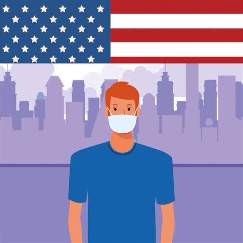 Premium Vector Man Using Face Mask With Usa Flag