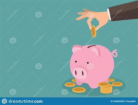 Hand Putting Gold Coin A Piggy Bank Money Savings Concept Stock Vector