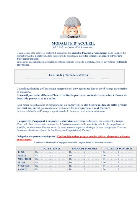 Model De Contrat De Travail Assistante Maternelle Doc Pdf Page