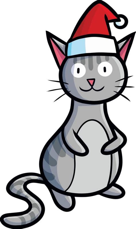 Funny grey cat standing and wearing santa's hat 18735841 Vector Art at ...