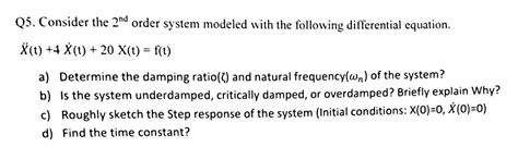 Q5 Consider The 2nd Order System Modeled With The