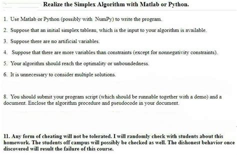 Solved Realize The Simplex Algorithm With Matlab Or Python