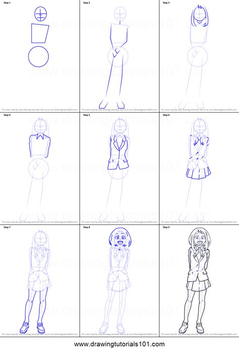 How To Draw Ochaco Uraraka From Boku No Hero Academia Printable Drawing Sheet By