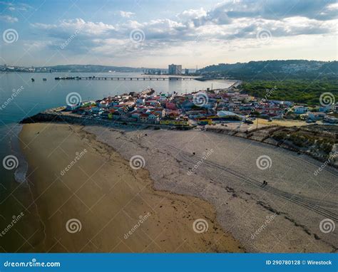 Stunning Aerial View Of The Shoreline Cova Do Vapor Beach In Trafaria