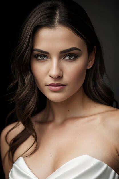 Premium Ai Image Closeup Portrait Of A Female Model With Long Brunette Hair On A Gray Background