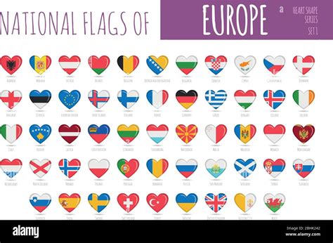 Conjunto De 56 Banderas En Forma De Corazón De Los Países De Europa