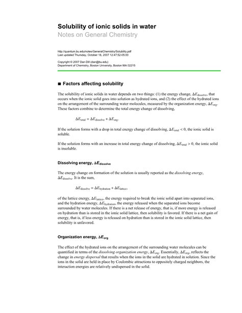 Solubility Of Ionic Solids In Water Notes On General Chemistry Docslib