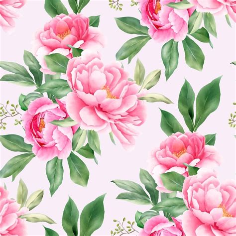 Free Vector Beautiful Peony And Roses Seamless Pattern