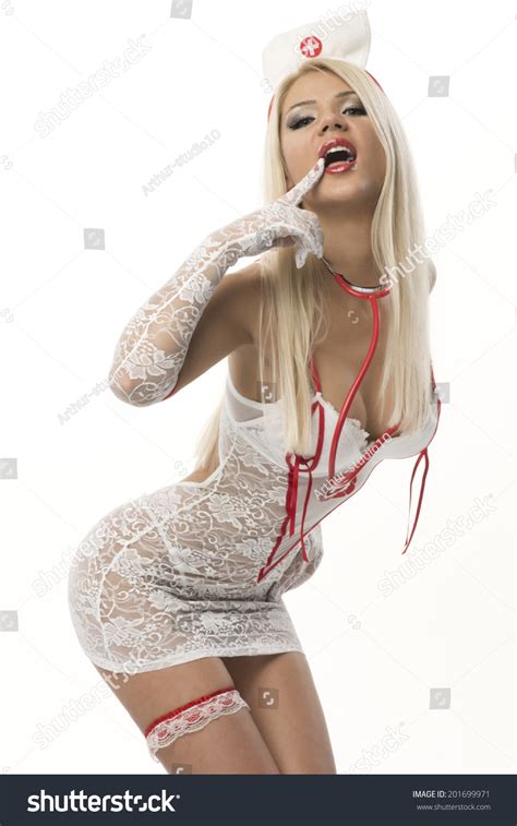 Sexy Beautiful Female Blonde Doctor Red Stock Photo Edit Now 201699971