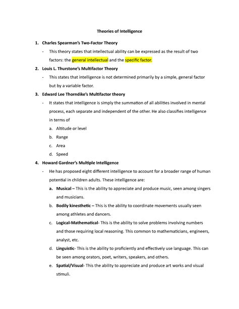 Theories Of Intelligence Theories Of Intelligence Charles Spearmans