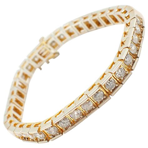 14 Karat Yellow Gold And 7 70 Carat Diamond Tennis Bracelet For Sale At