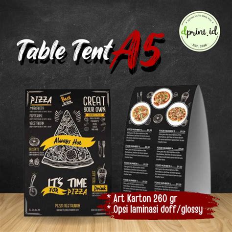 Jual Cetak Tent Card Table Card Menu Unik Art Karton 260gr Laminasi