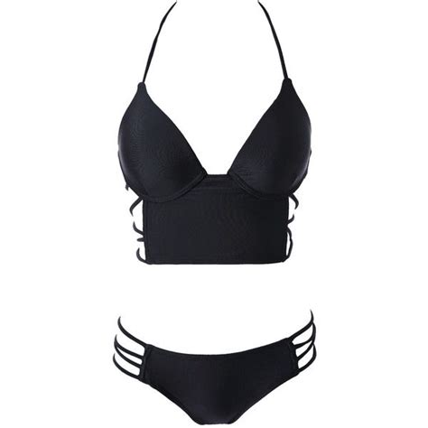 Black Halter Push Up Bikini Set Black Push Up Bikini Bikinis Push