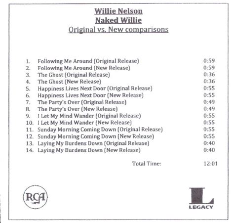 Willie Nelson Naked Willie Original Vs New Comparisons CDr Discogs