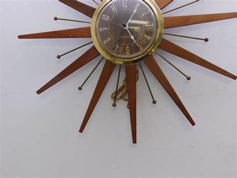 Mid Century Westclox Electric Starburst Wooden Teak Spike Wall Clock Vintage Retro