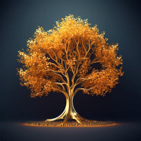 A Gold Tree With Leaves On It Premium AI Generated Image