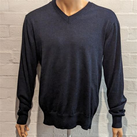 Orvis Merino Wool Navy Jumper V Neck Mens Size L Depop