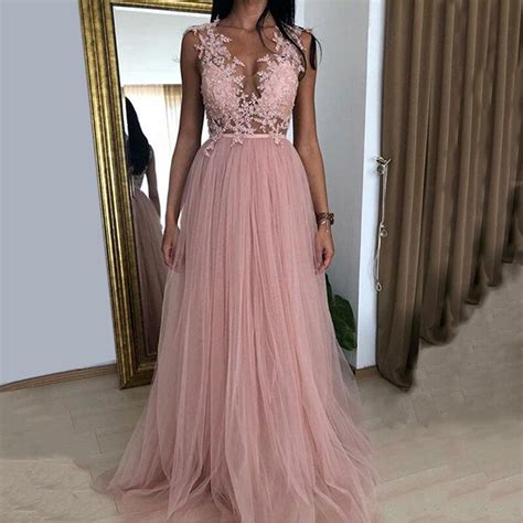 Angel Married Dusty Rose Prom Dresses Lace Appliques V Neck Sleeveless