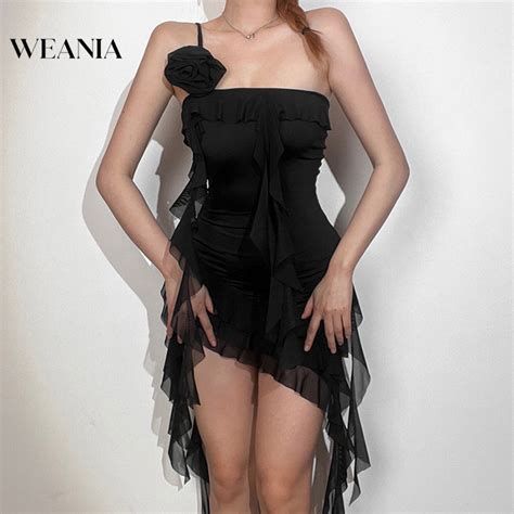 Weania Women S Sexy D Flower Off Shoulder Backless Ribbon Dress