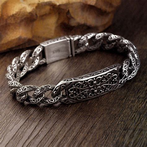 Pulsera De Plata Para Hombre Brazalete De Plata De Ley Etsy