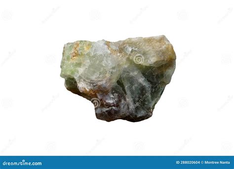 A Fragment Of Raw Green Fluorite Stone Isolated On White Background