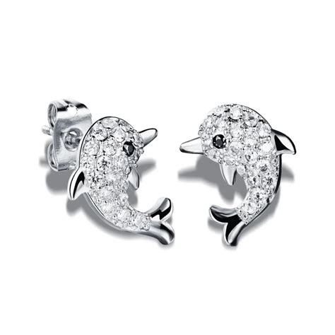 Dolphin Shape Shiny Gems Stud Earrings Gem Studded Stud Earring Inlaid