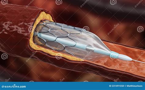 Angioplasty 3D Rendering Illustration Stent Delivery With Dilated