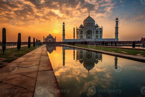 A Breathtaking Sunset At The Iconic Taj Mahal A Magnificent White