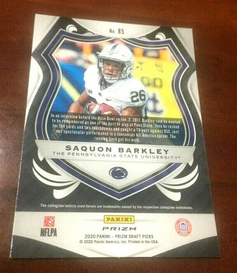 SAQUON BARKLEY 2020 PRIZM DRAFT PICKS PURPLE CRUSADE PARALLEL GIANTS