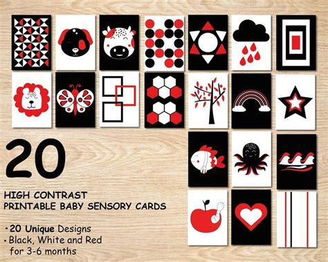 High Contrast Baby Flashcards Black White Red Sensory Cards