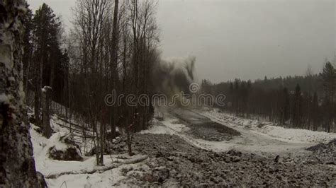 Blasting Of Rocks Crushing Boulders Using Explosive Technologies Stock